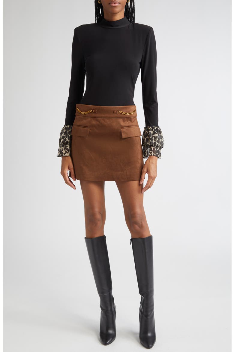 Martha Chain Detail Miniskirt, Alternate, color, COFFEE