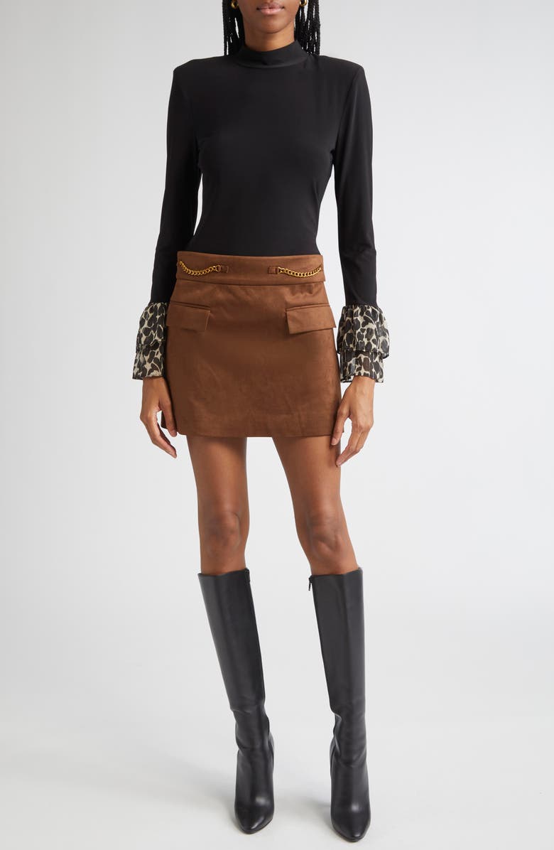 Ramy Brook Martha Chain Detail Miniskirt, Alternate, color, Coffee