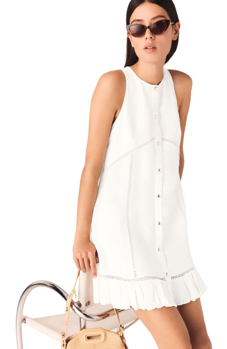 maje Embroidered linen-blend dress, Alternate, color, White