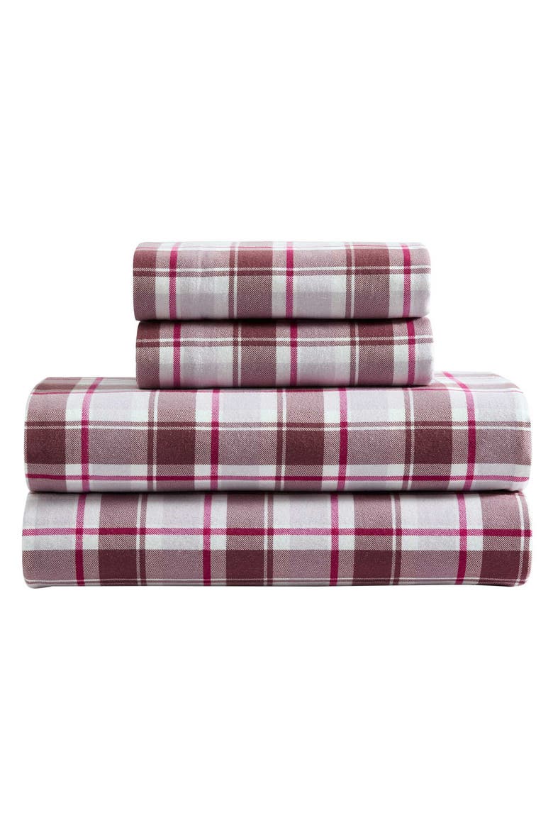 Rugged Plaid Flannel Sheet Set, Main, color, IVORY/ PURPLE/ WINE