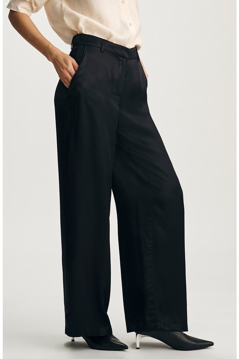 Satin Wide Leg Pants, Alternate, color, BLACK