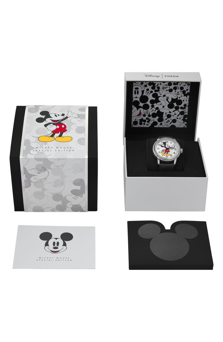 Fossil x Disney Classic Disney Mickey Mouse Leather Strap Watch, Alternate, color,