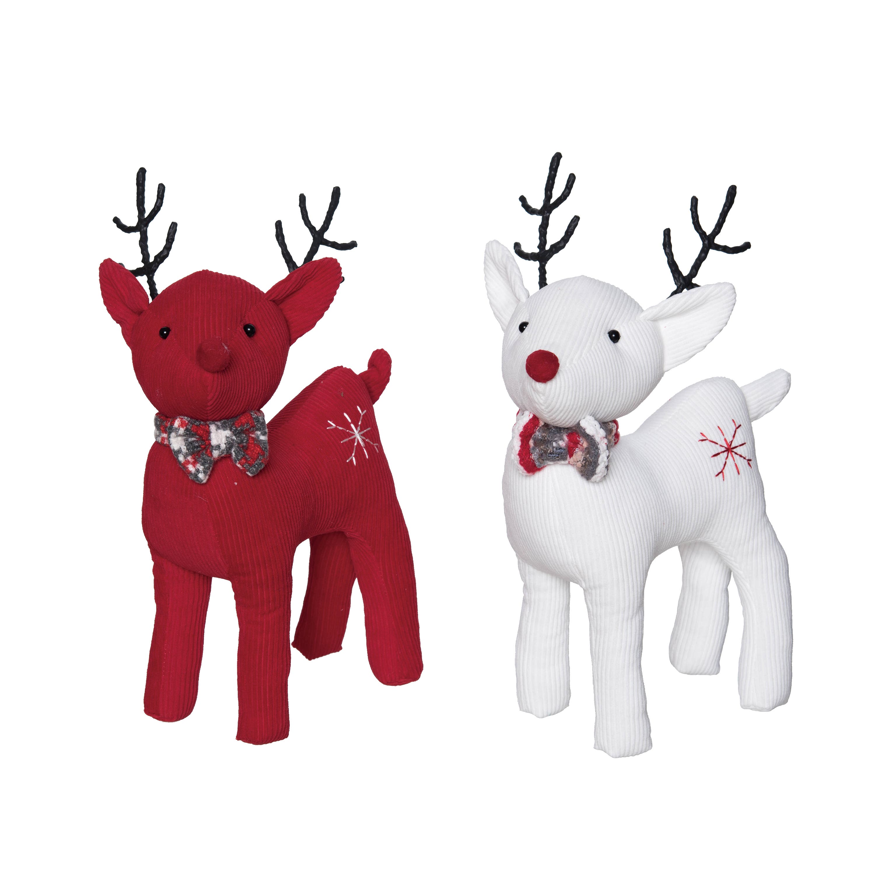 Transpac Christmas Pstuffed White Red Reindeer Set Of 2 Decorations In Multi