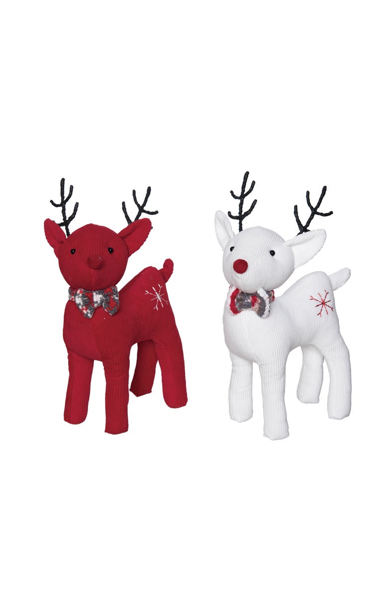 Transpac Christmas PStuffed White Red Reindeer Set of 2 Decorations, Main, color, Multicolored