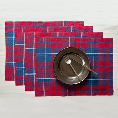 Linen Placemats - Red Tartan Plaid, 14" x 19" Inch