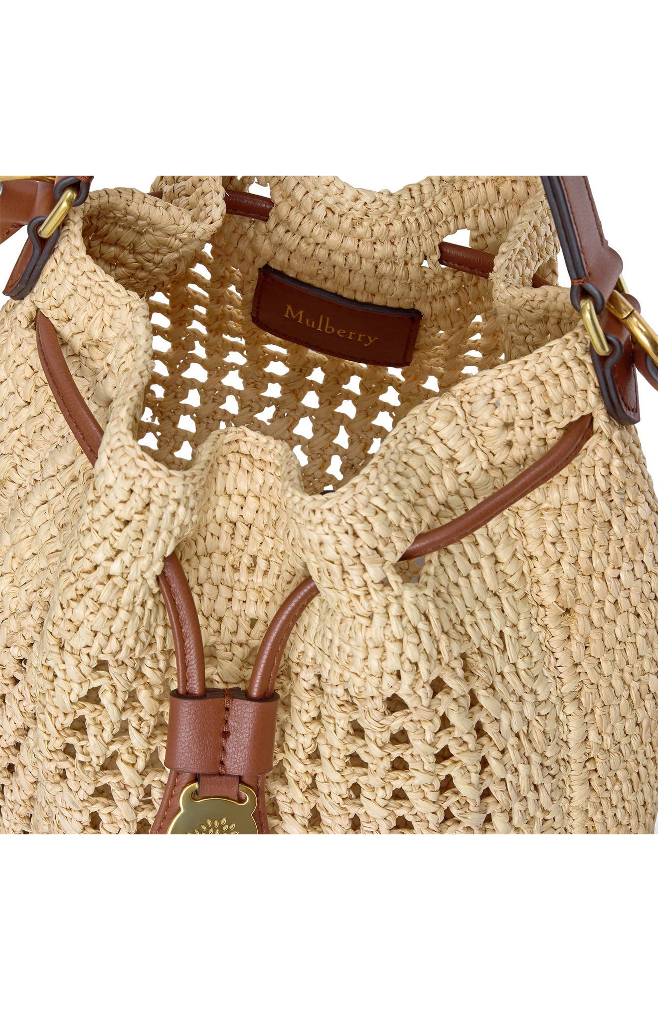 Small Crochet Raffia Bucket Bag, Alternate, color, NATURAL
