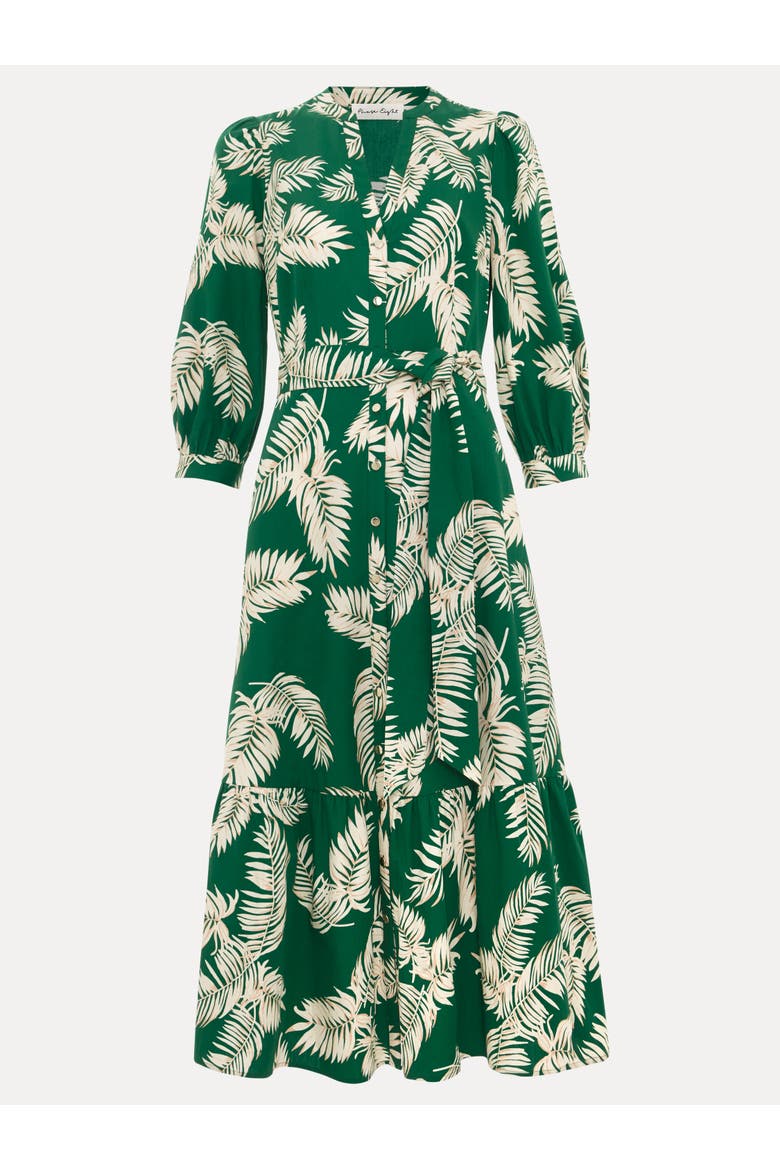 Louisa Mandarin Collar Midi Shirt Dress, Alternate, color, Green