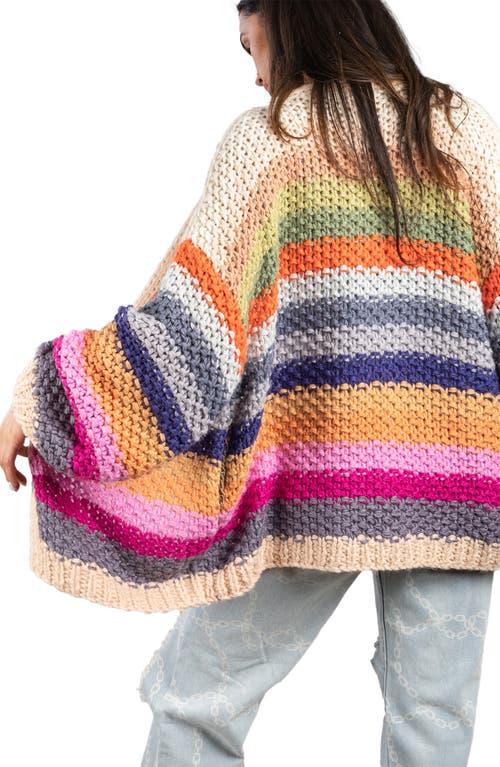 Saachi Mayflower Stripe Crochet Cardigan In Beige Multi