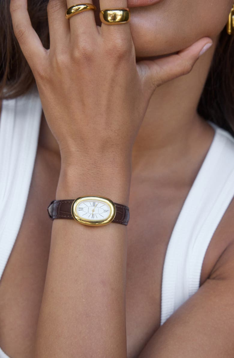 CENDRE Bridgette Leather Strap Watch, 21 x 30mm, Alternate, color, White/ Espresso Croc