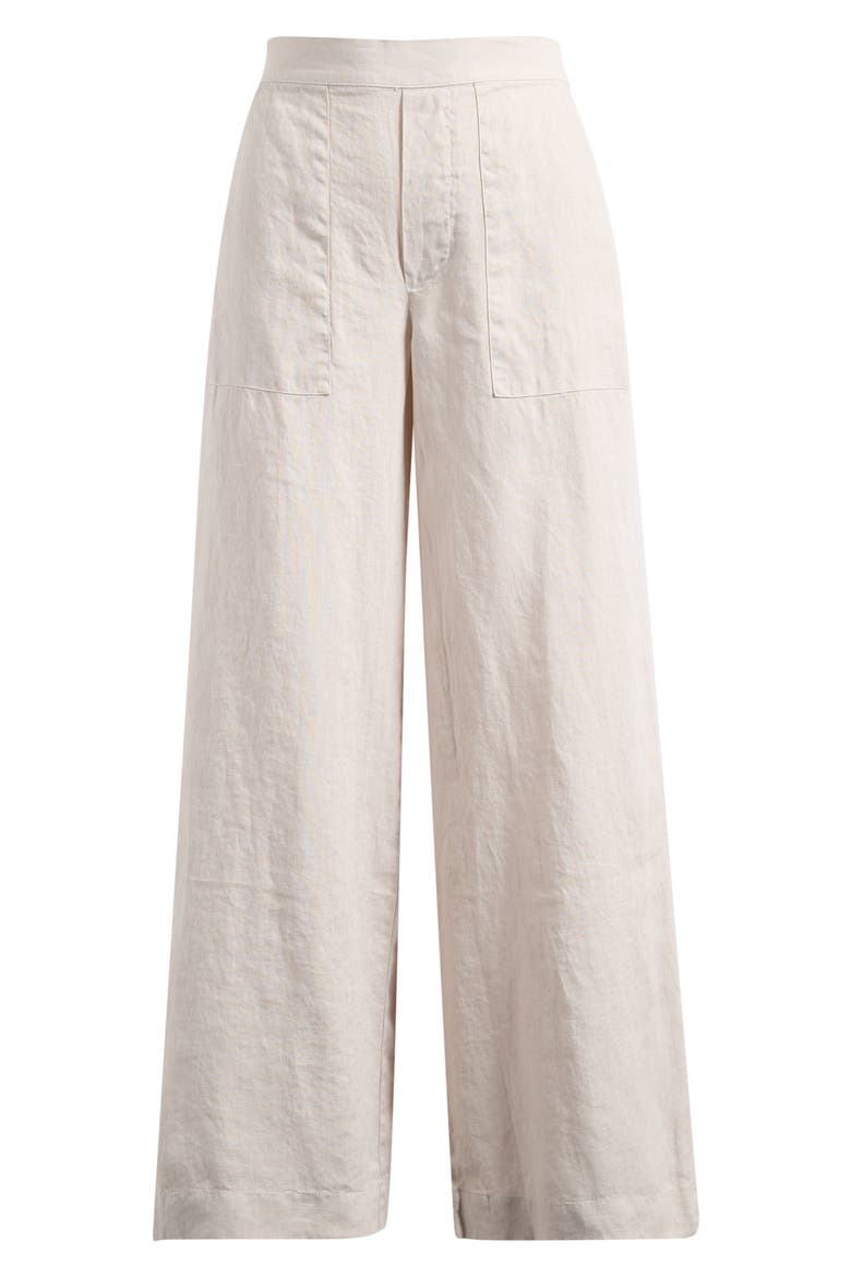 Madeline Patch Pocket Pull-On Linen Pants, Alternate, color, SAND