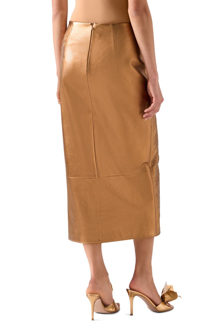 Metallic Leather Midi Skirt, Alternate, color, GOLD