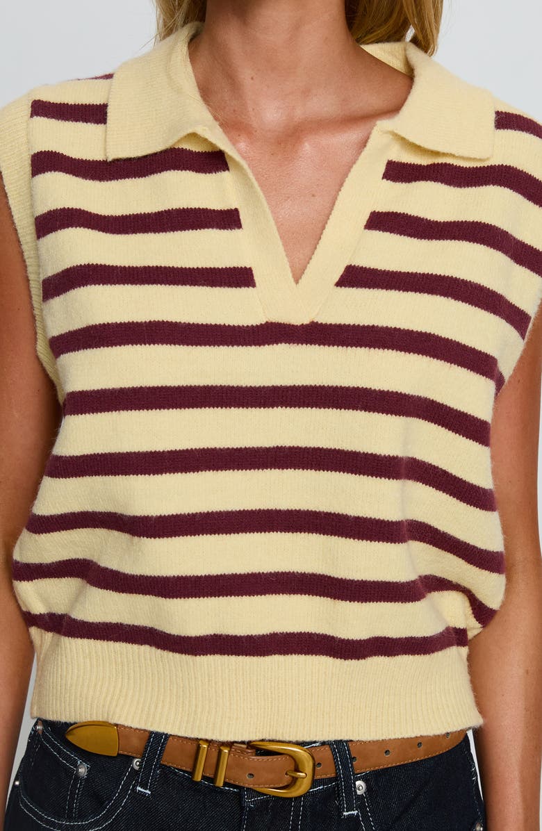Princess Polly Yuliya Stripe Sweater Vest, Alternate, color, Lemon / Burgundy Stripe
