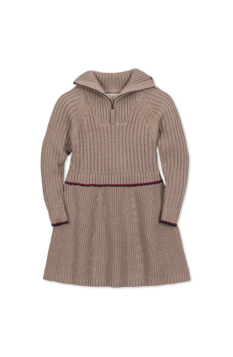 Hope & Henry Kids' Organic Half Zip Raglan Sweater Dress, Main, color, Taupe Heather