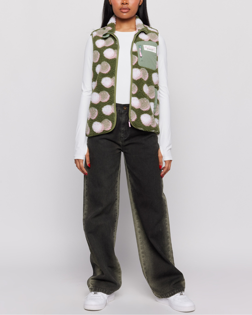 Samii Ryan Jacquard Faux Shearling Vest In Green