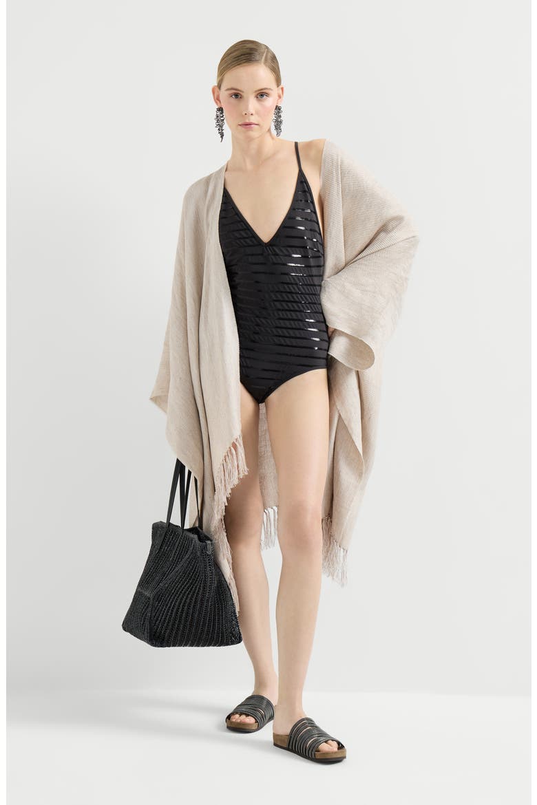 Dazzling stripes bathing suit, Alternate, color, Lignite Grey