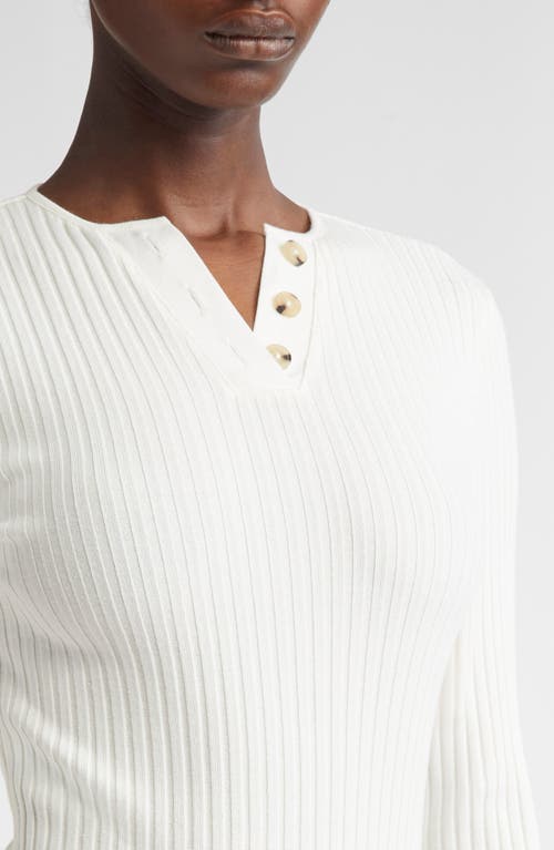 Vince Ribbed Cotton Blend Henley Top In Off White In White