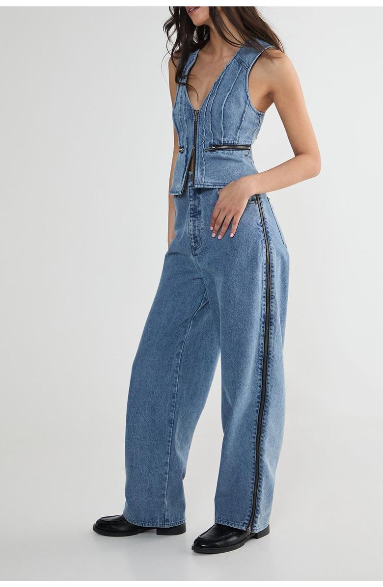 NASTY GAL Zip Seam Detail Straight Leg Denim Jeans, Alternate, color, Authentic Midwash