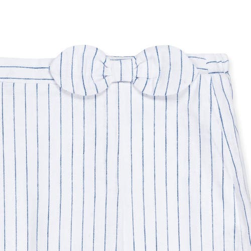 Hope & Henry Girls' Linen Pleated Bow Skort, Kids In White Court Pinstripe