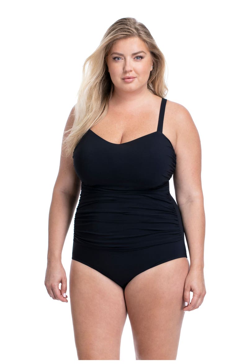 Tutti Frutti Plus Size Sweetheart Neck Shirred One Piece, Main, color, Navy
