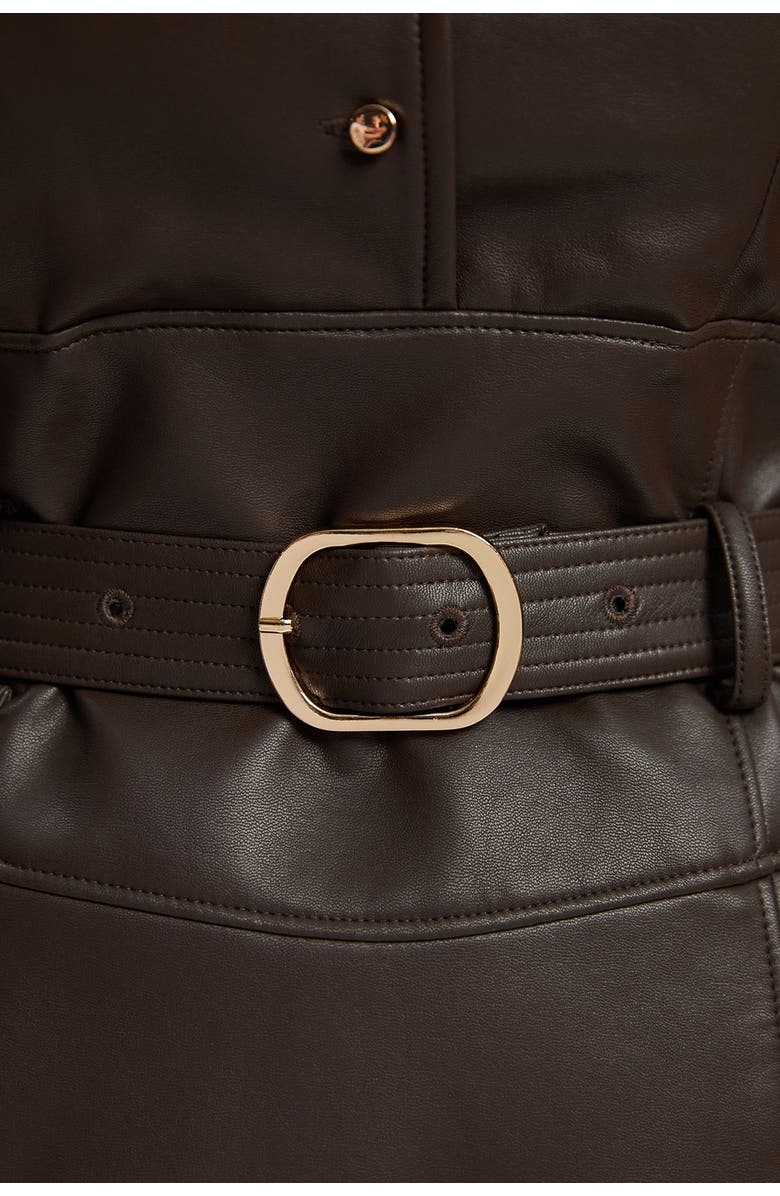 Karen Millen Faux Leather Belted Midi Dress, Alternate, color, Chocolate