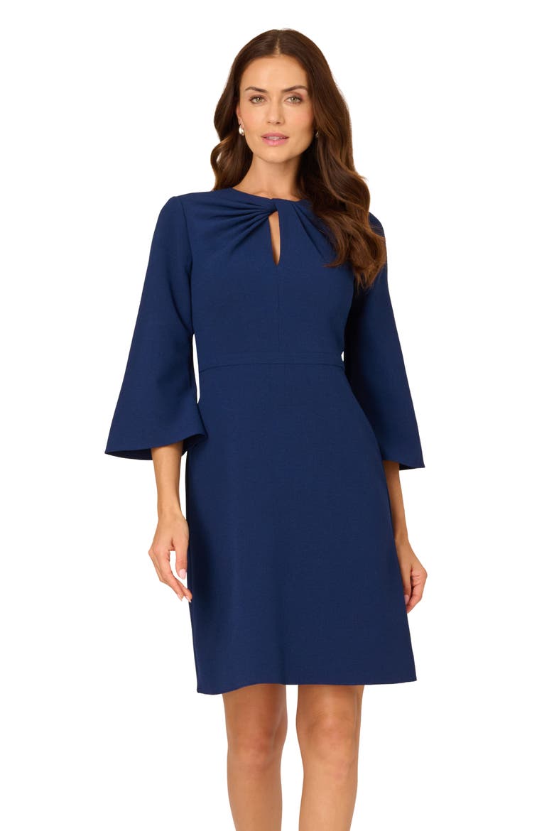 Twist Neck Crepe Dress, Alternate, color, NAVY SATEEN