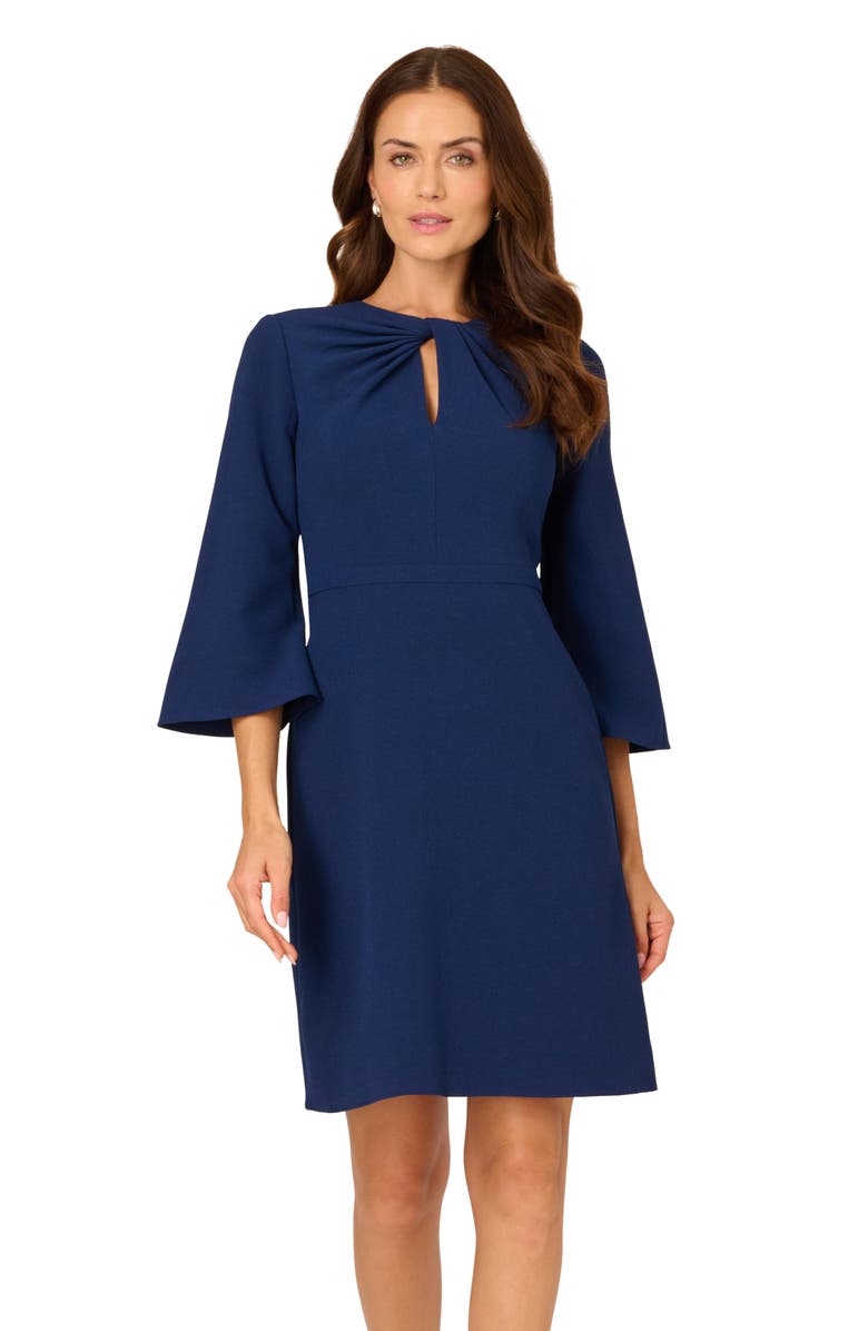 Adrianna Papell Twist Neck Crepe Dress, Alternate, color, Navy Sateen