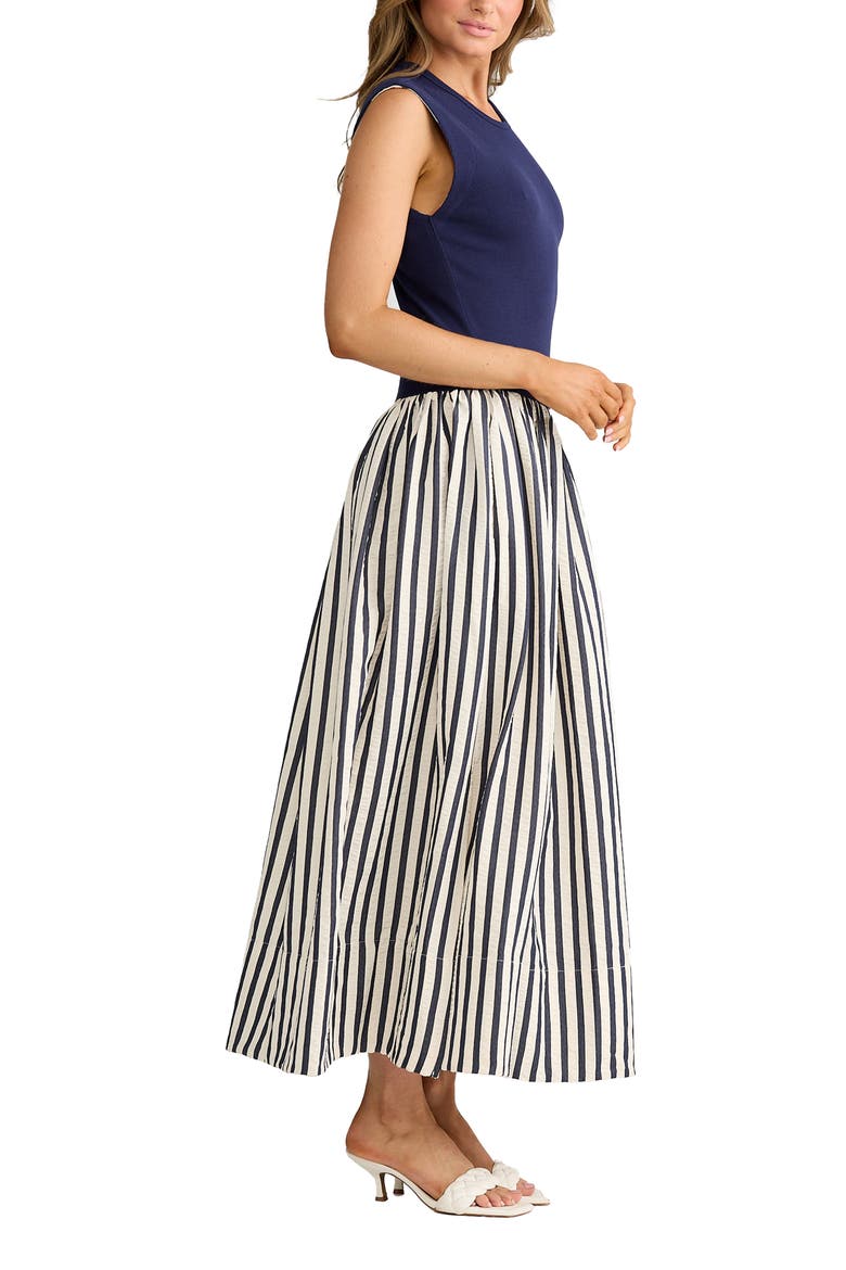 Daphne Sleeveless Mixed Media Dress, Alternate, color, NAVY WIDE STRIPE