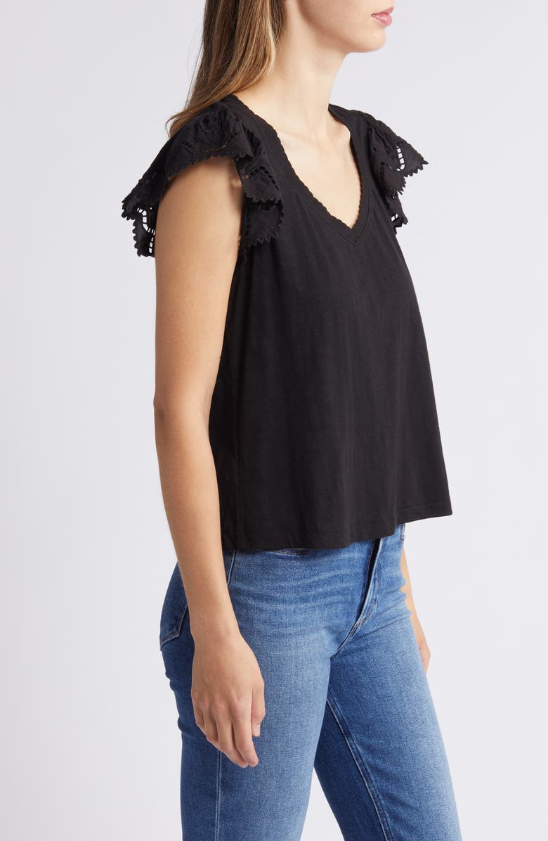 Wit & Wisdom Eyelet Flutter Sleeve Jersey T-Shirt, Alternate, color, 