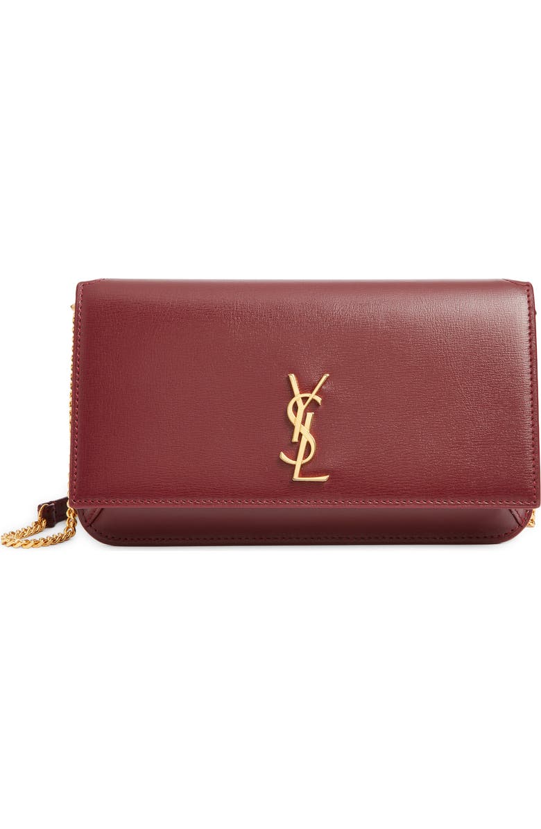 Saint Laurent Monogram Phone Shoulder Bag, Main, color, Rouge Merlot