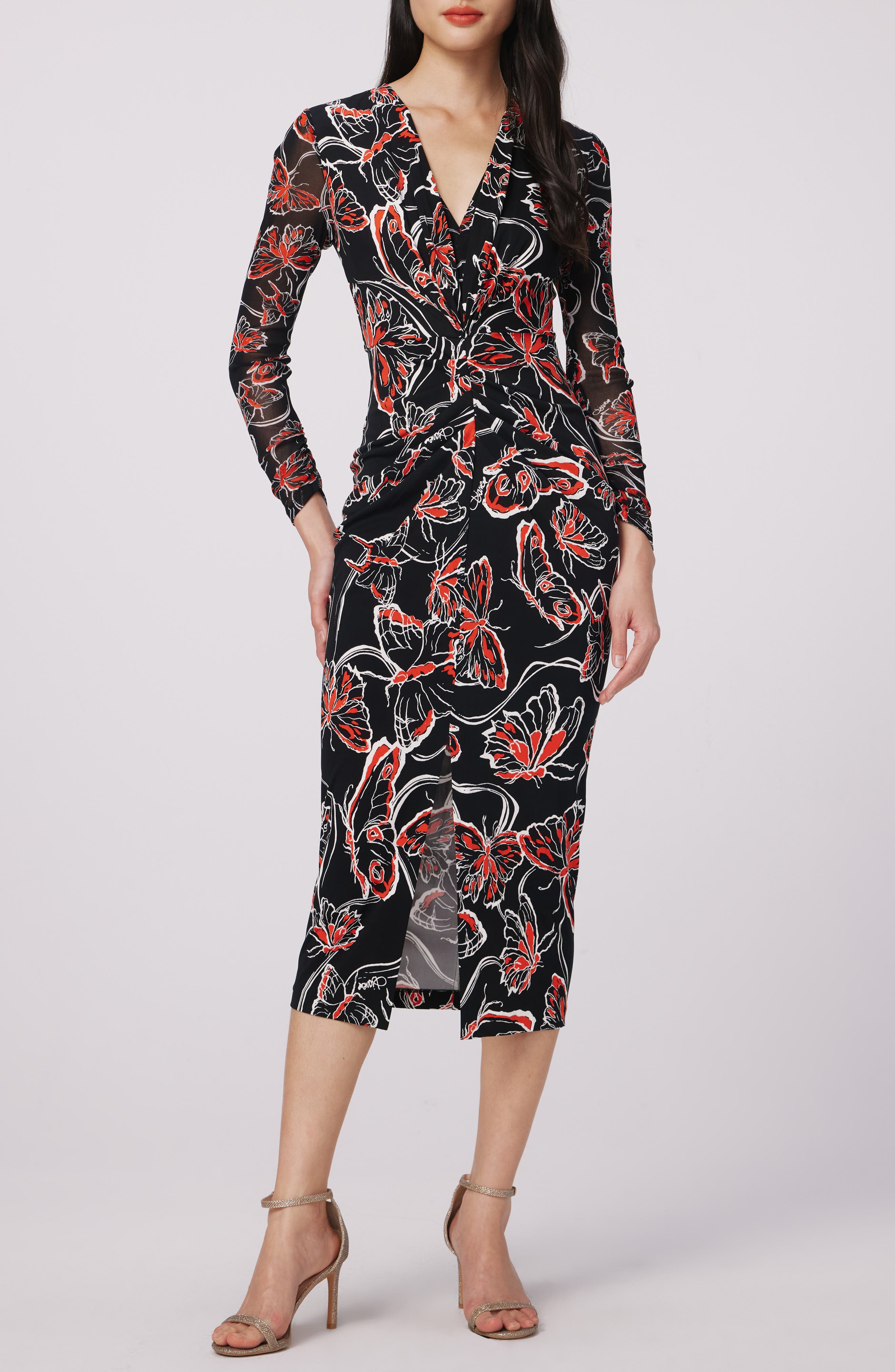 DVF Hades Floral Long Sleeve Midi Dress