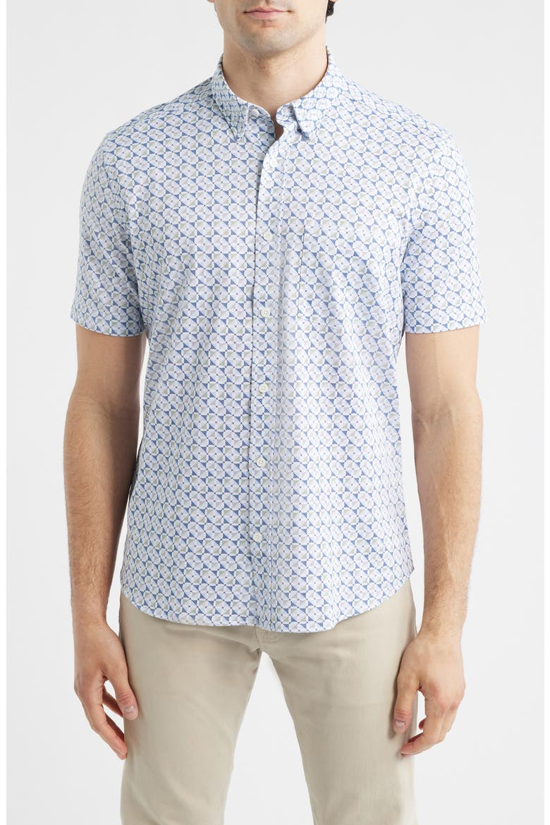 XC Flex Ascend Short Sleeve Button-Up Shirt, Main, color, BLUE MULTI SQUARE GRID