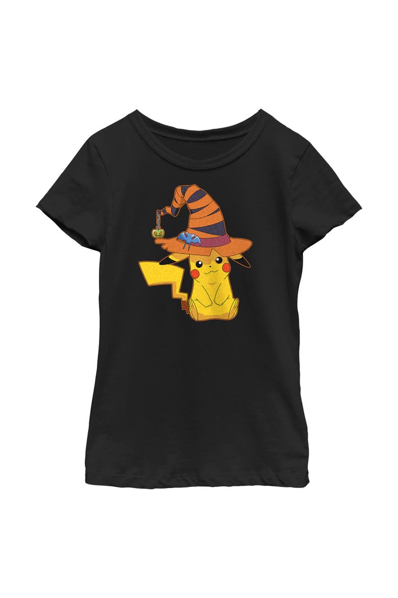 Girl's Pokemon Halloween Pikachu Witch Hat  Graphic T-Shirt, Main, color, Black