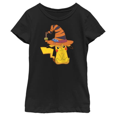 Girl's Pokemon Halloween Pikachu Witch Hat  Graphic T-Shirt