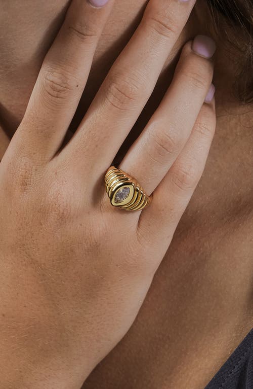 Sterling Forever Cz Studded Croissant Ring In Gold