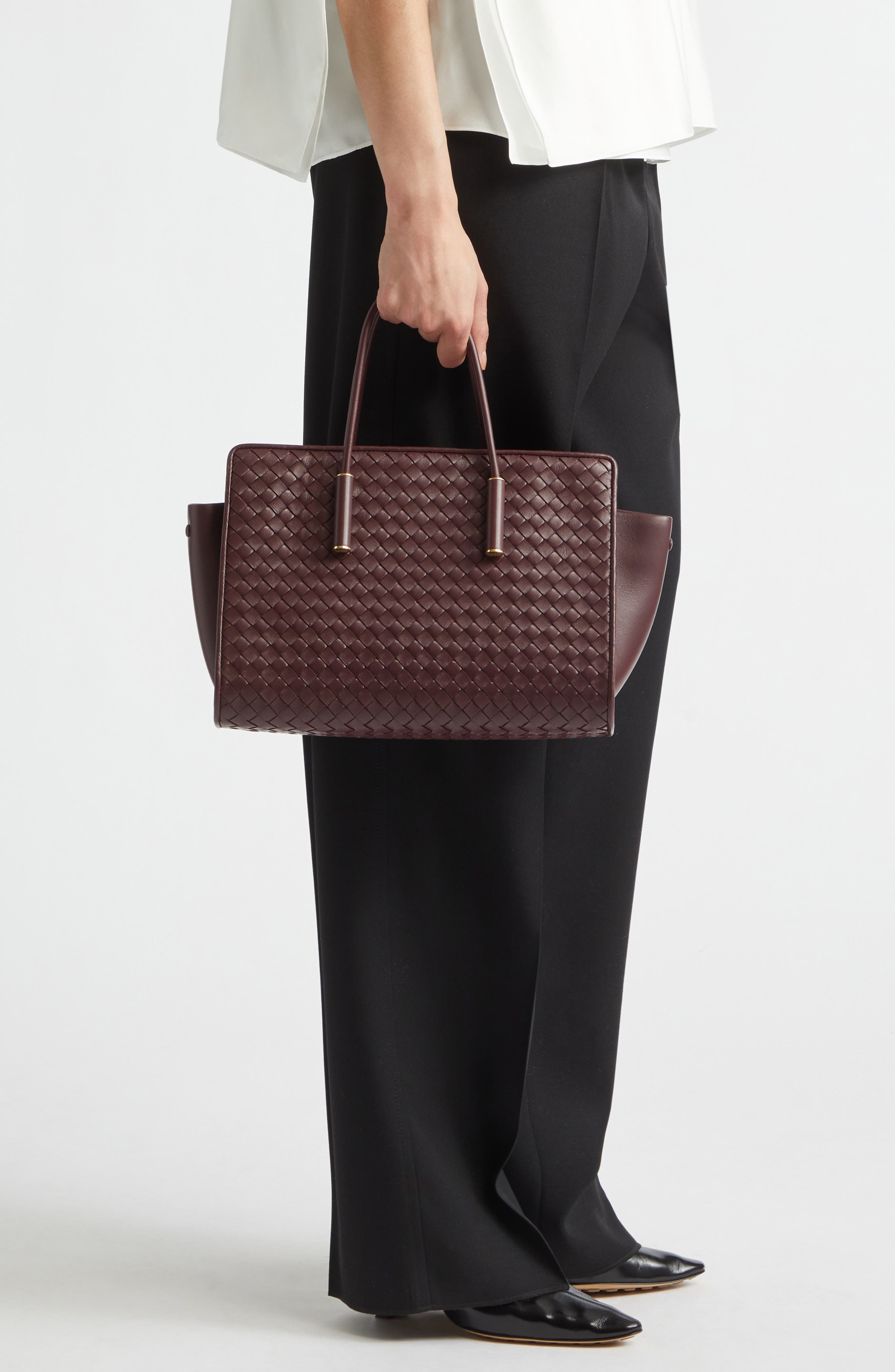 Small Barbara Intrecciato Leather Tote, Alternate, color, 6149 DEEP MAHOGAN-BRASS V