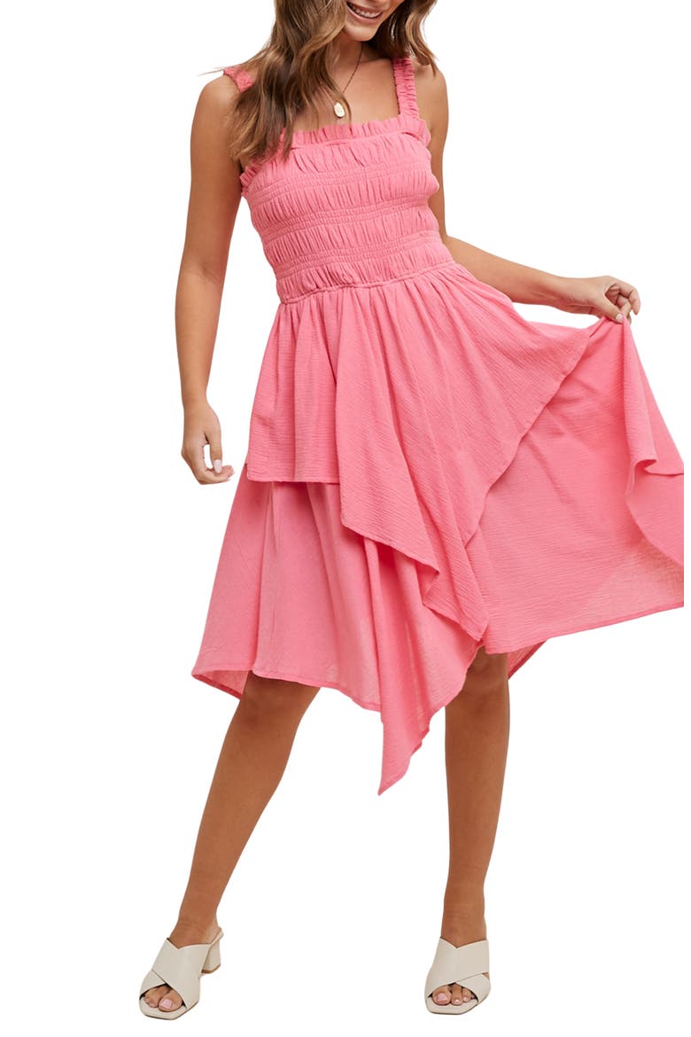 Smocked Handkerchief Hem Minidress, Main, color, PUNCH