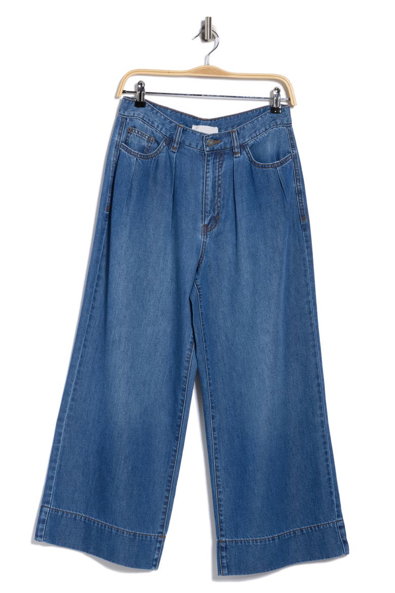 Relaxed Cropped Pleated Jeans, Alternate, color, LAGOON