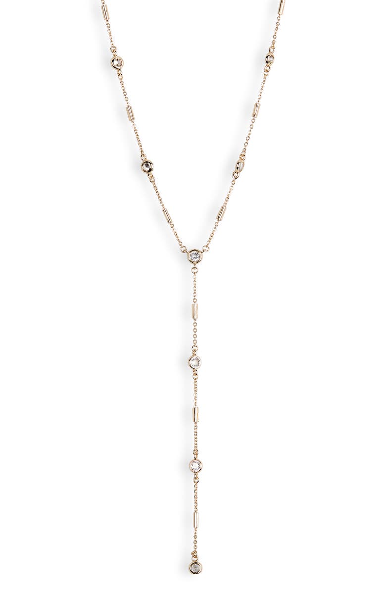 NORDSTROM RACK Cubic Zirconia Station Lariat Necklace, Main, color,