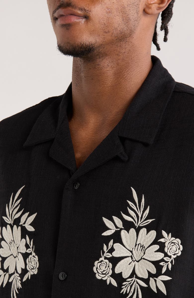 PacSun Floral Appliqué Lyocell Camp Shirt, Alternate, color, Black