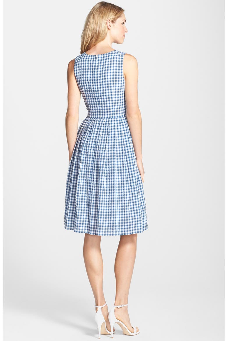 Gingham Cotton Fit & Flare Midi Dress, Alternate, color, NAVY/ WHITE