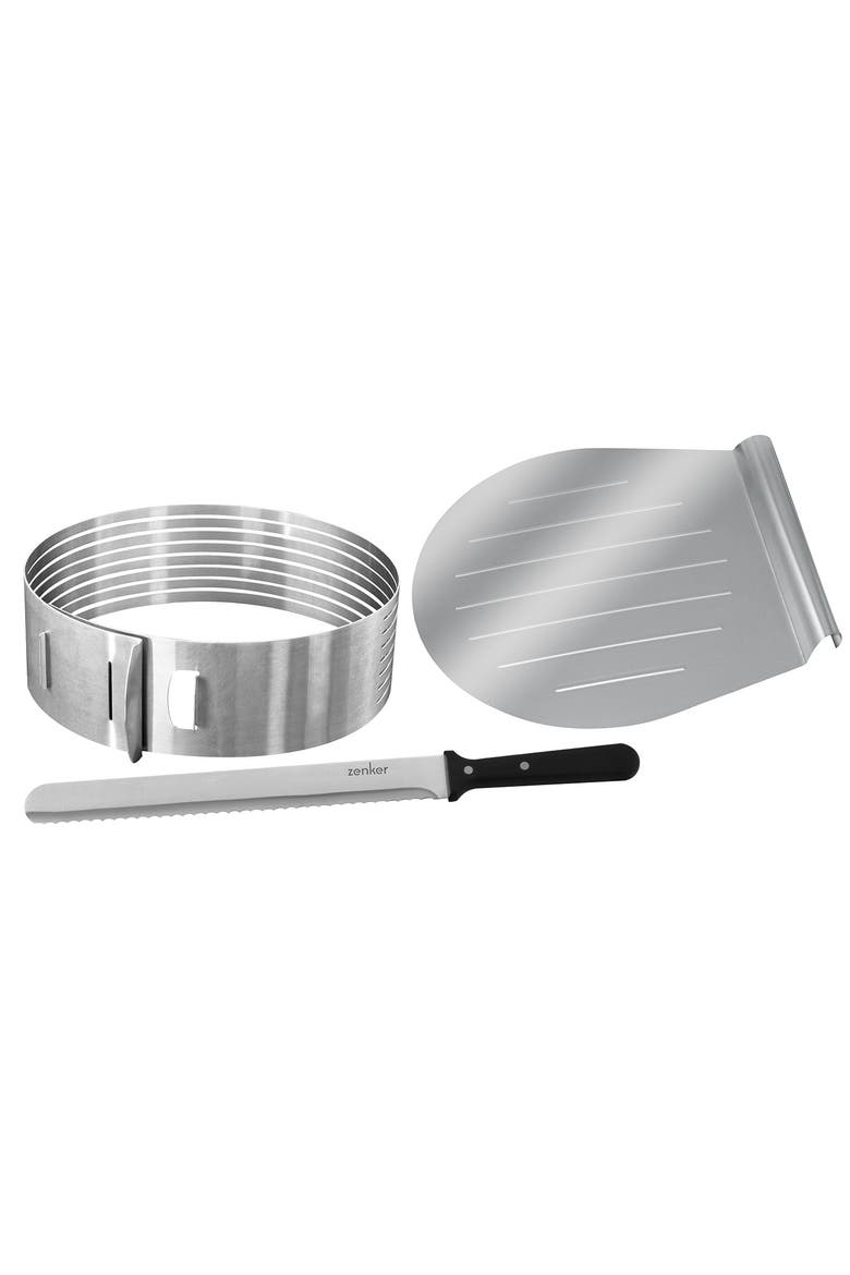 3 Piece Layer Cake Slicing Kit With 12-Inch Serrated Knife, Alternate, color, Silver
