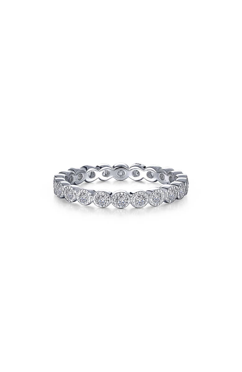 Lafonn Simulated Diamond Milgrain Eternity Band Ring, Main, color, Silver/ Simulated Diamond