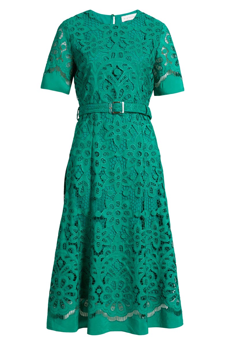 Elie Tahari The Gaia Belted Lace Midi Dress, Alternate, color, 