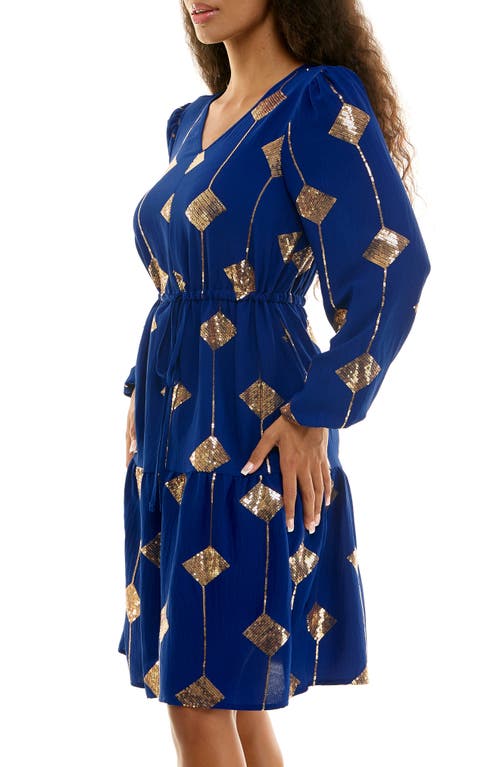 Nina Leonard Balloon Sleeve Drawstring Minidress In Animal Print