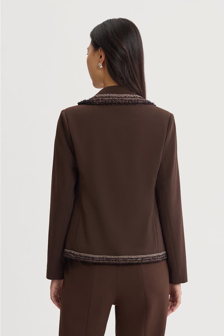 Stretch Deco Crepe Knit Trim Jacket, Alternate, color, Dark Umber/Warm Taupe/Ivory