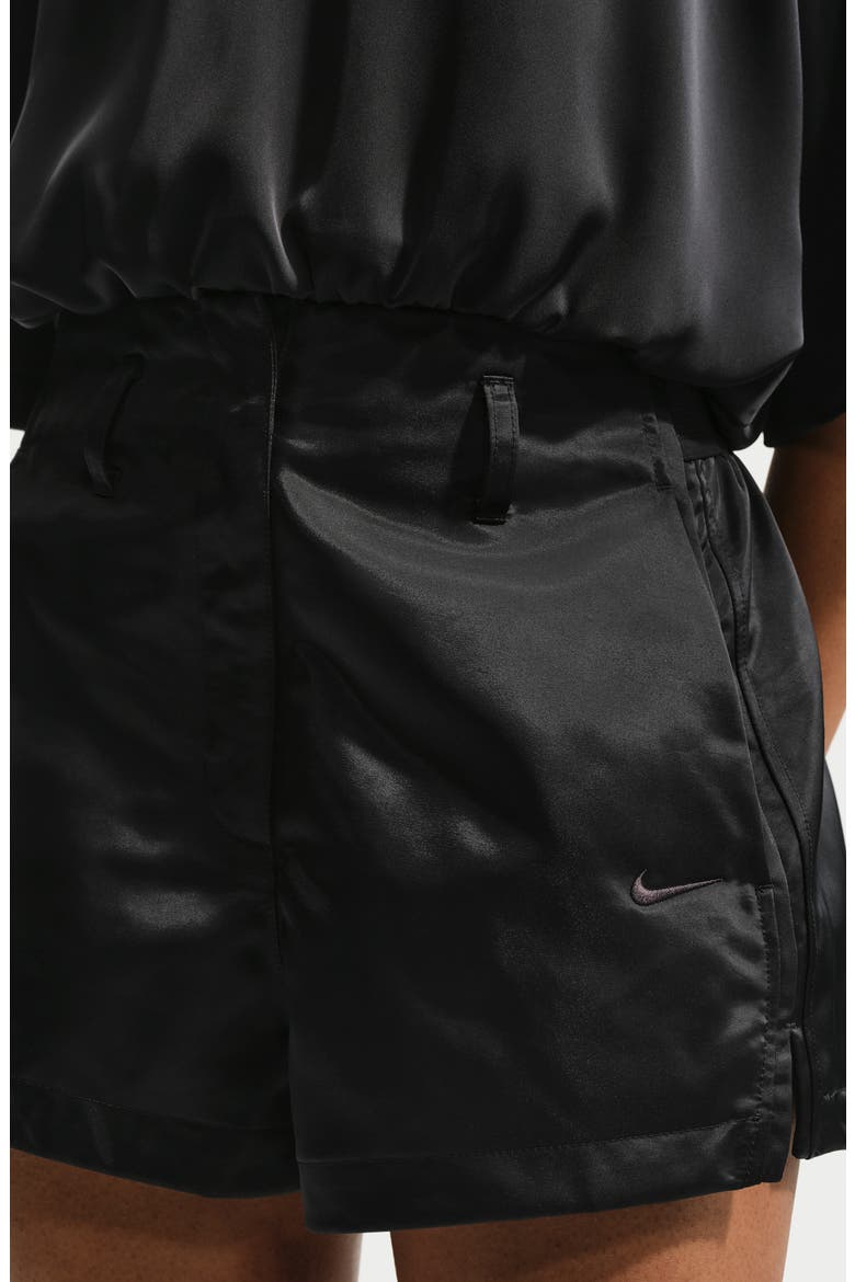 Embroidered High Waist Shorts, Alternate, color, BLACK/ BLACK