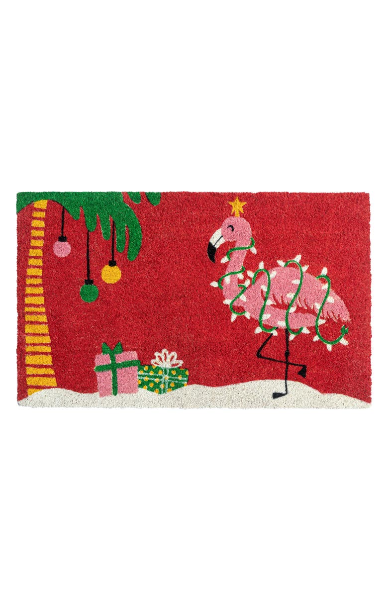 ENTRYWAYS Christmas Flamingo Doormat, Main, color, 