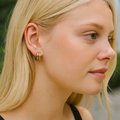 Hollywood Sensation Fusion Glow Mixed Metal Two Tone Huggie Earrings In Gold