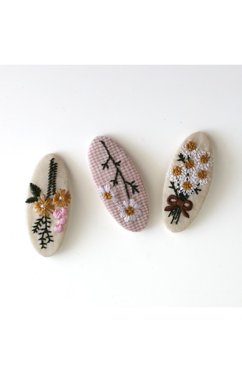 Jollity & Co. Embroidered Floral Hair Clips, Alternate, color, Oval Embroidered