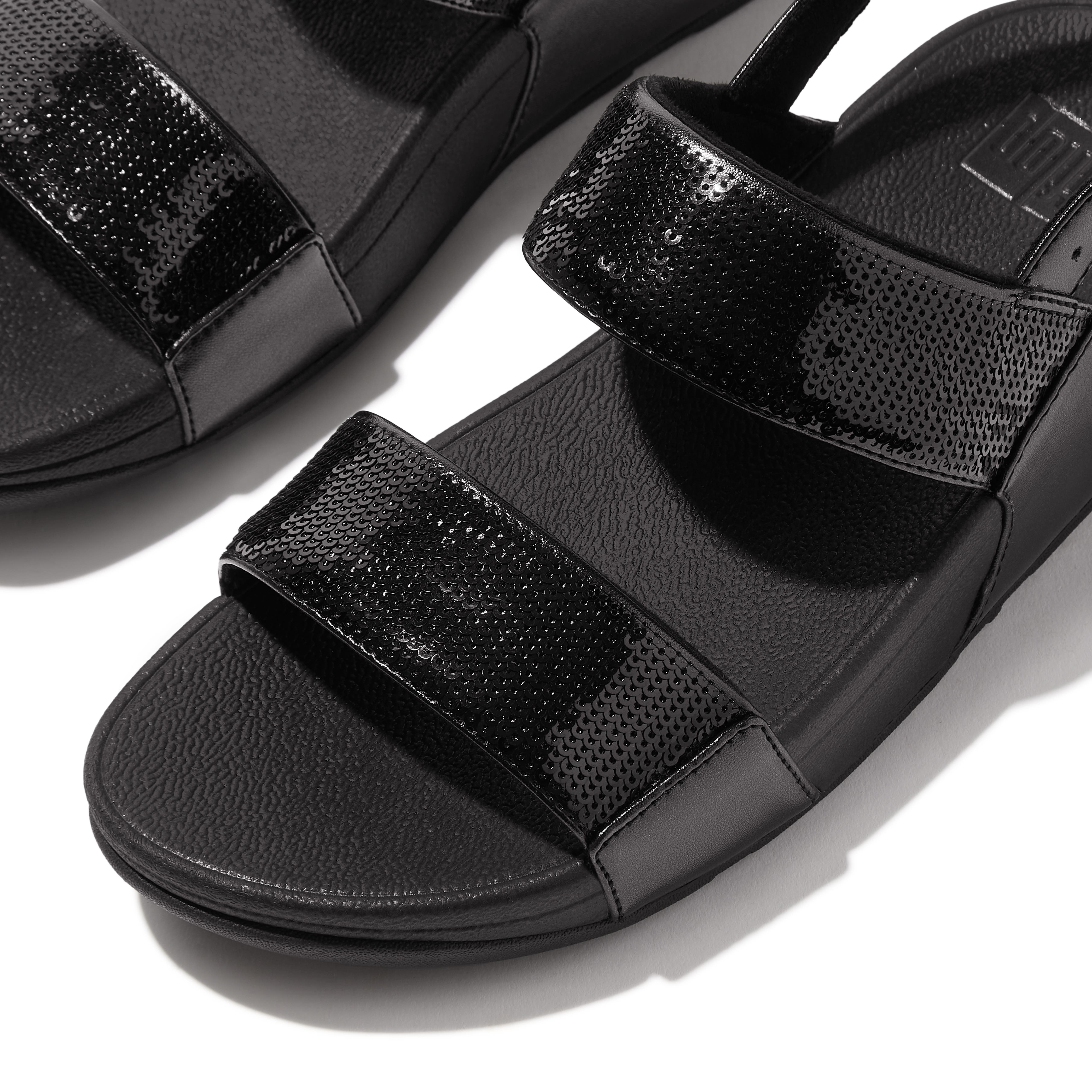 FitFlop Lulu Sequin back-strap sandals, Alternate, color, All Black